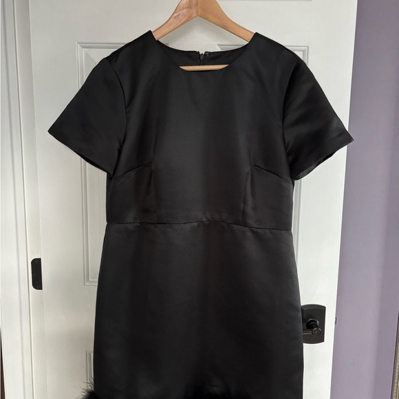 J. Crew Collection with Custom MARABOU FEATHER TRIM Black Duchesse Satin Dress - Picture 9 of 14